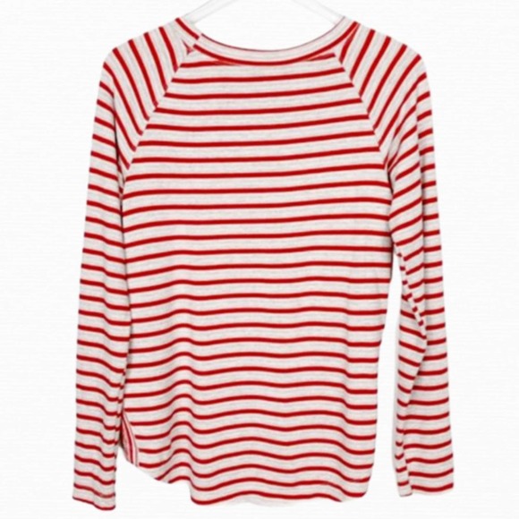 Anthropologie Left of Center Shirt Womens Small Red Gray Striped Long Sleeve Top - Picture 3 of 7